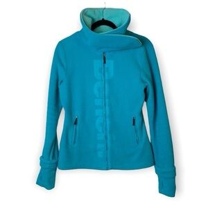 Bench Teal Fleece Velcro Cowl Neck Zip Up Sweater